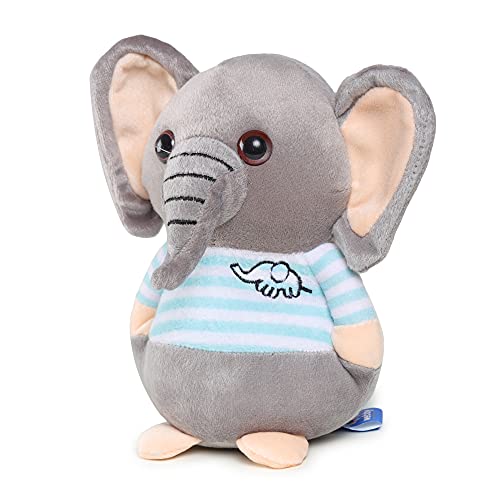 Webby Soft Animal Plush Elephant Toy 20cm, Blue & Grey