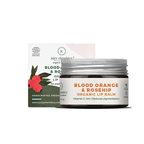 Juicy Chemistry Blood Orange & Rosehip Lip Balm, 5g Organic Lip Balm For Dry, Chapped & Pigmented Lips, Ecocert Certified Organic For Unisex, Clinically Tested & Proven, Cruelty-Free & 100% Veg