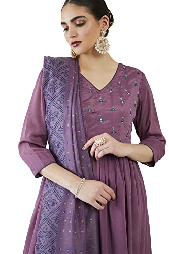 Soch Women Purple Chiffon Embroidered Suit Set(Purple_XL)