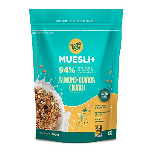 Yogabar Crunchy Muesli 700g | Almond & Quinoa Crunch | Healthy Protein Food & Breakfast Cereal | Added Special Almonds, Quinoa & Whole Grains | High in Iron & Fibre | 100% Vegan & No Preservatives