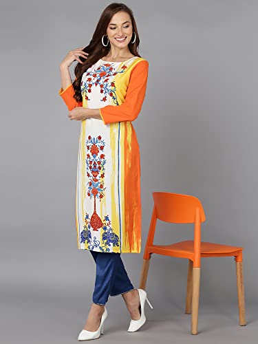 Vaamsi Women's Polyester Ethnic Motifs Straight Kurti (PK1474A_Orange_L)