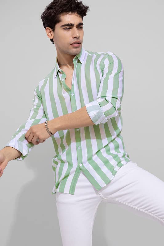 U-TURN Casual Shirt for Men|| Shirt for Men|| Men Stylish Shirt || Men Printed Striped Shirt (LightGreen; Large)