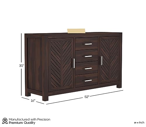 SIDDIVINAYA HANDICRAFT Solid sheesham Wood Sideboard Storage Cabinet with 4 Drawer, 2 Shelf and 2 Doors for Home Living Room Furniture (Rustic-D-03-Walnut)