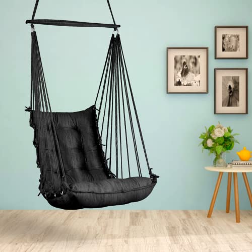 Curio Centre Cotton Swinging Hammock Hanging Swing Chair/Hammock Swing for Adults/Swing for Indoor Outdoor, Garden & Patio/Durable Portable Jhula/Swing for Home - Black