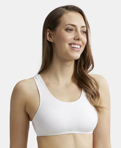 Jockey 1582 Women's Super Combed Cotton Elastane Stretch Slip On Crop Top with Stay Fresh Treatment_White_M