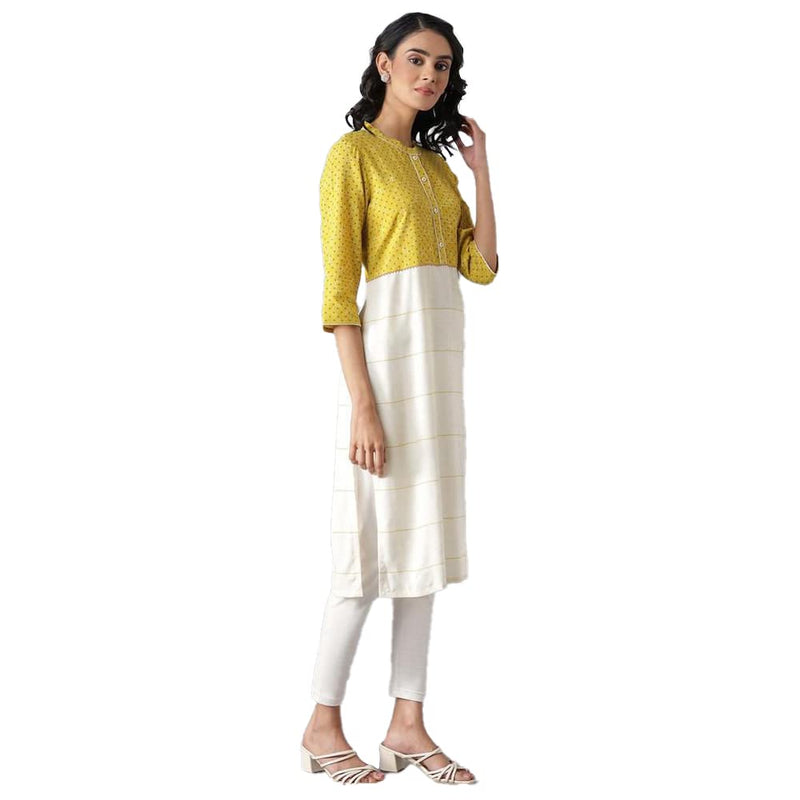 Aurelia Women's Viscose Geometric Regular Kurta (22FEA12933-503700_Oil Yellow_XS)