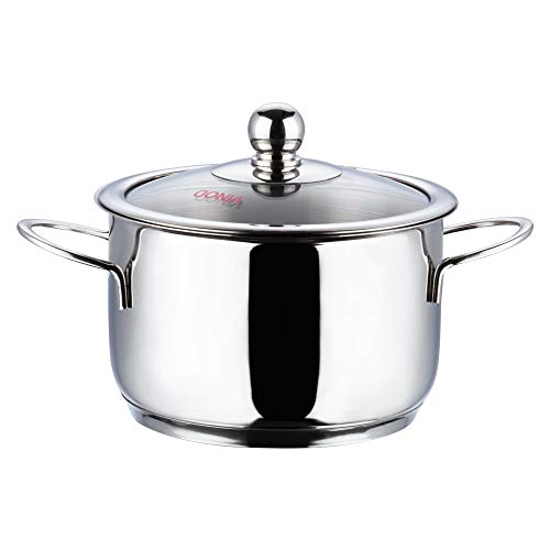 Vinod Tuscany Stainless Steel Casserole Set of 2 Pieces | Casserole with Glass Lid 2, 2.8 litre | Extra Deep, Dishwasher Safe, Less Energy | Gas & Induction Base | 2 Year Warranty