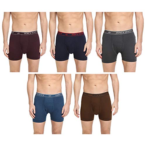 Dixcy Scott Men's Pure Cotton Regular Solid Trunks (Pack of 5) (CROSSTRUNK-P5_Navy/Dark Grey/Lt Coffee Brown/Denim Blue/Wine_Large)