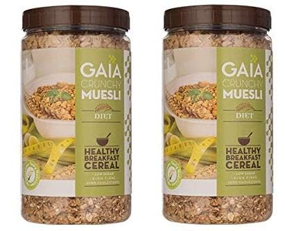 Gaia Diet Muesli - Healhty Diet Food - Power of Multigrain Oats,Wheat Flakes,High Fiber - Super Tasty and Delicious - Sugar Free Breakfast Cereal 1KG Jar(Pack of 2)