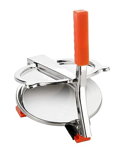 Shiksha Mart Heavy Weight Stainless Steel Puri/Roti Maker Press Machine with Handle, Manual Stainless Steel Poori Press, Papad/Khakhra/Puri/Roti Maker with pre fitted handle, Large size. 6 inch.