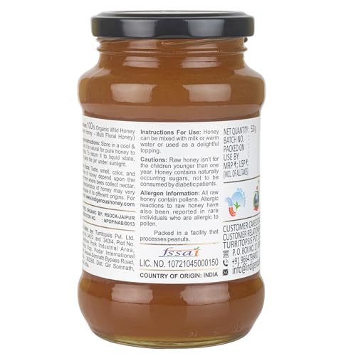 INDIGENOUS HONEY Raw Organic Honey NMR Tested NPOP Organic Certified Pure Natural Unprocessed Original Honey - 530 g Glass Jar (Pack of 1)