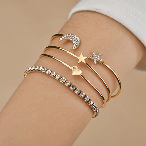 Shining Diva Fashion Jewellery Stylish Crystal Multilayer Charm Bracelet for Girls and Women (9816b)(Gold)