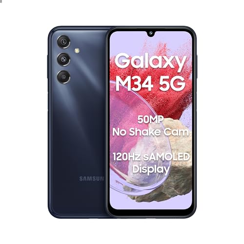 Samsung Galaxy M34 5G (Midnight Blue,8GB,256GB)|120Hz sAMOLED Display|50MP Triple No Shake Cam|6000 mAh Battery|4 Gen OS Upgrade & 5 Year Security Update|16GB RAM with RAM+|Android 13|Without Charger