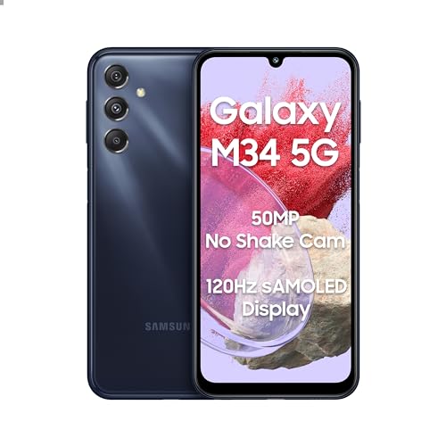 Samsung Galaxy M34 5G (Midnight Blue,6GB,128GB)|120Hz sAMOLED Display|50MP Triple No Shake Cam|6000 mAh Battery|4 Gen OS Upgrade & 5 Year Security Update|12GB RAM with RAM+|Android 13|Without Charger