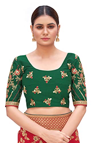 Monjolika Fashion Women's Banarasi Silk Blend Zari Woven Work With Tussles Saree and Embroidered Work Blouse Piece (37769 color) (Red)