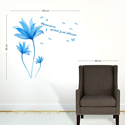 Amazon Brand - Solimo Wall Sticker for Bedroom (Beautiful Blue Flowers Quote), Ideal Size on Wall: 105 x 95 cm, PVC Vinyl