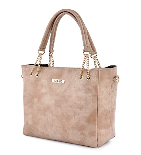 LaFille Latest Croco Texture Handbags for Women & Girls | Ladies Purse & Tote Bag | Set of 5 combo | Handbags for Office & College (Beige)