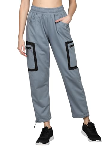 CHKOKKO Women Designer Stylish Regular Fit Casual Poly Cotton Track Pants SlateGrey L