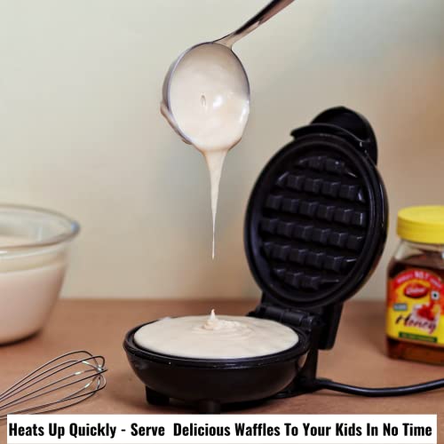 InstaCuppa Mini Waffle Maker-Quick&Easy Breakfast Solution For Busy Moms-Whip Tasty,Healthy Waffles In Minutes For Your Kids,Easy To Clean Non-Stick Coating,Small Size&Portable,4 Inch,Black