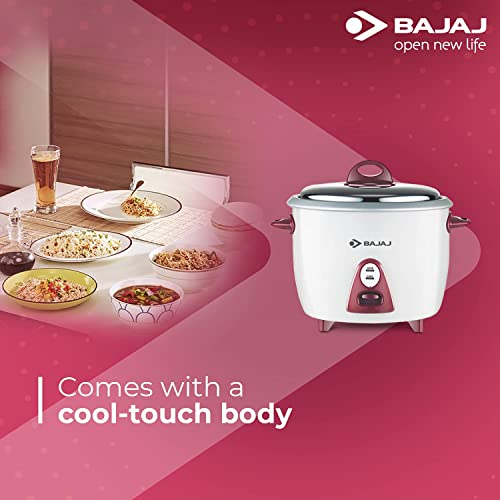 Bajaj Majesty New RCX 3 Multifunction Rice Cooker with Keep Warm Function, 1.5 Liters, 350W, White and Pink