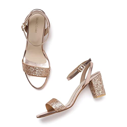 Marc Loire Women's Casual Soft Comfortable Gold Block Heels,Size: 5