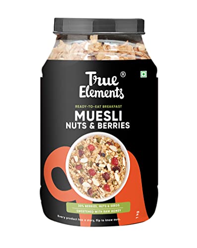 True Elements Nuts & Berries Muesli , Almonds& Cranberries 1kg - Muesli Nuts Delight - 30% Berries, Nuts and Seeds | Protein Muesli | Cereal for Breakfast