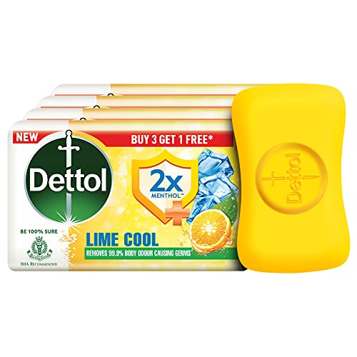 Dettol Lime Cool Bathing Soap Bar with 2x Menthol (300gm) | Long Lasting Freshness, 75gm - Pack of 4