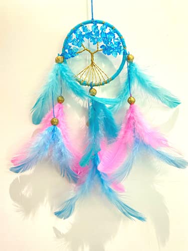 Rooh Dream Catcher~ Pastel Healing Tree ~ Handmade Hangings for Positivity (Can be Used as Home Decor, Gift, Wall Hangings, Meditation Room, Yoga Temple, Feather Wind Chime & Car Hanging)