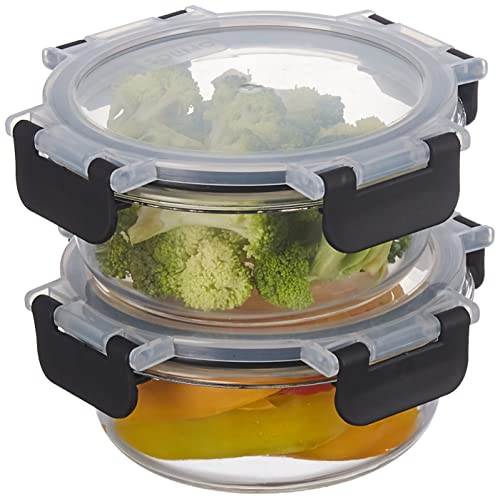 Amazon Brand - Solimo Borosilicate container 400ml- set of 2,Detachable Lid(Glass)