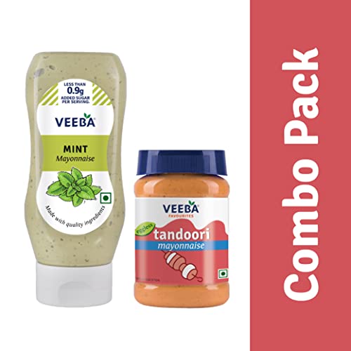 Veeba Mint Mayonnaise, 300g and Tandoori Mayonnaise, 250g - Pack of 2