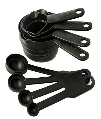 VR Smart Plastic Measuring Spoon and Cup Set, 8-Pieces (Black, Pack of 1)