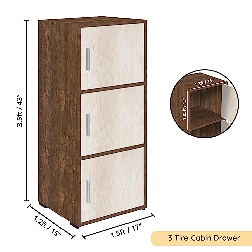 ABOUT SPACE Wooden Cabinet - 3 Tier Engineered Wood Storage Cabinet for Living Room with Magnetic Door, Space Saving Furniture for Home, Office, Kitchen (Walnut - L 1.5 x B 1.2 x H 3.5 ft)