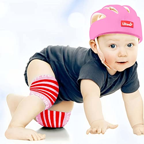 LILTOES Baby Head Protector for Safety of Kids 6M to 3 Years- Baby Safety Helmet with Proper Air Ventilation & Corner Guard Protection + Baby Kneepads for Crawling (Baby Pink)