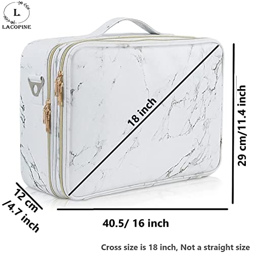 LACOPINE 28cms Large Makeup Organizer Bag Travel Train Case Portable Cosmetic Artist Storage Bag with Adjustable Dividers for Makeup Brushes (18 Inch (2 Layer)_Travel Makeup Case_White)