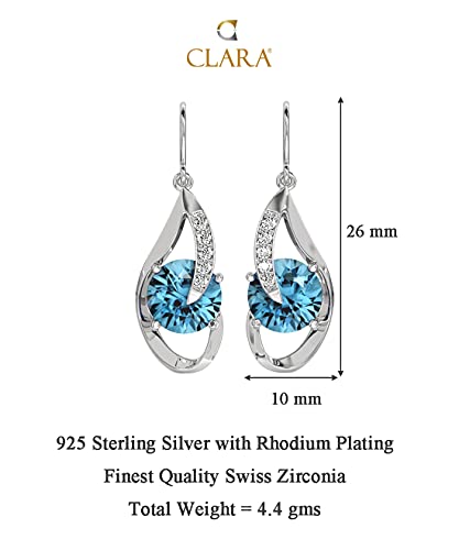 CLARA 925 Sterling Silver Sky Blue Eye Dangler Earrings | Rhodium Plated, Swiss Zirconia | Gift for Women & Girls