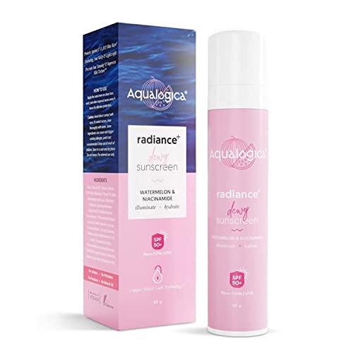 Aqualogica Radiance+ Dewy Sunscreen SPF 50 PA+++ 50g - With Watermelon & Niacinamide for Radiant Skin - Deep Moisturization, Protects from UVA/B for Men & Women