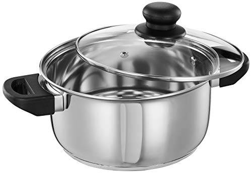 Amazon Brand - Solimo Stainless Steel Induction Bottom Dutch Oven with Glass Lid (20cm, 3 litres)