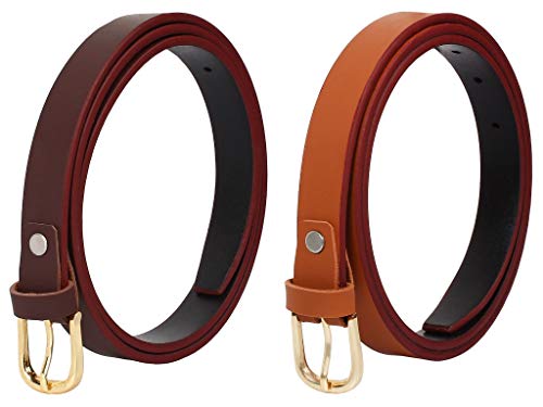 SIDEWOK Combo of Plain Casual Sleek Belts For Women/Girls (Brown & Tan)(SDWK-GLBL-07-08)