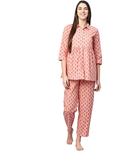 Yash Gallery Women's Cotton Straight Floral Printed Night Suit for Women (1265YKPINK_Pink_XXXX-Large)