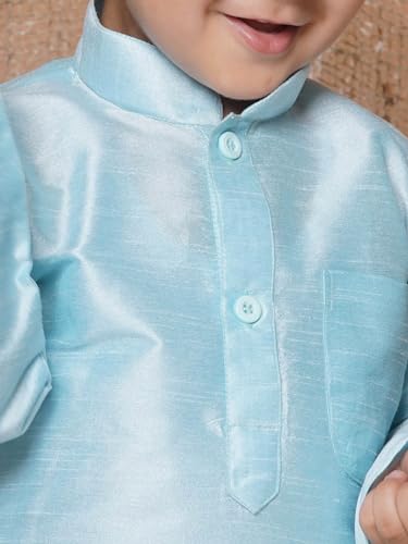 AJ DEZINES Kids Solid Silk Blend Dhoti Kurta Set For Boys (Sky Blue, 12-18 Months)