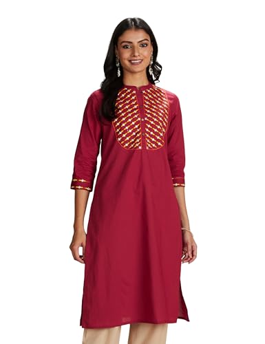 Amazon Brand - Myx Women's Cotton Straight Kurta (SS21MYXKU11_Cherry_x-Large)