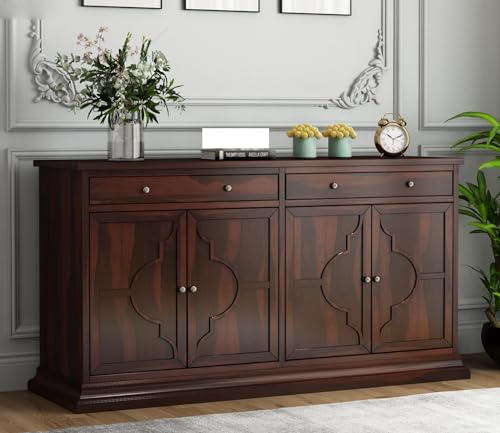 DNP FURNITURE Solid Sheesham Wood Wooden Sideboard Storage Cabinet : Ideal for Living Room and Bedroom with 2 Drawers and 4-Shelf Storage | Sheesham Wood, Walnut Finish
