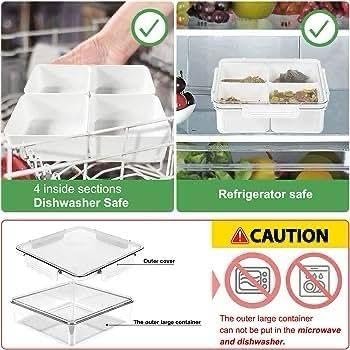 Bissell Storage Serving Trays for Divided Veggie Tray with Lid Sealed Sectioned Snack Serving Platter Storage with 4 Compartments Snackle Box (White)