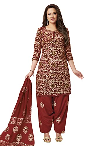 Miraan Cotton Printed Readymade Salwar Suit For Women (MIRAANSANBAT501XL_Maroon_X-Large)