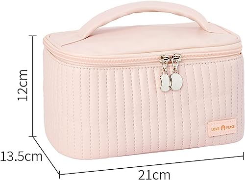 RELEMTRA Cosmetic Large Capacity Travel Cosmetic Bag Portable Toiletry Bag Organizer Waterproof Multifunction Multi Layer Makeup Bag with Handle and Divider for Women Girls ~Cake Bag Pink