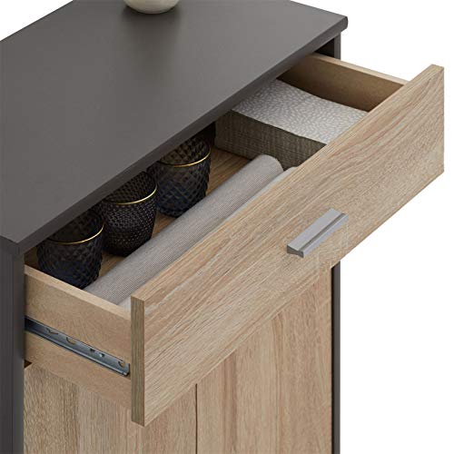 SPYDER CRAFT Home & Kitchen Furniture Crockery Sideboard Cabinet, Chest of Drawers with 1 Drawer and 2 Doors, Use for Dining Room Living Room Hallway Color: Grey and Sonoma Oak
