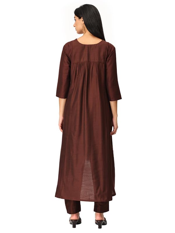 Inakshini Suhana Chocolate Brown High - Low Co-ord Set with V Neck and Straight Pants - XL