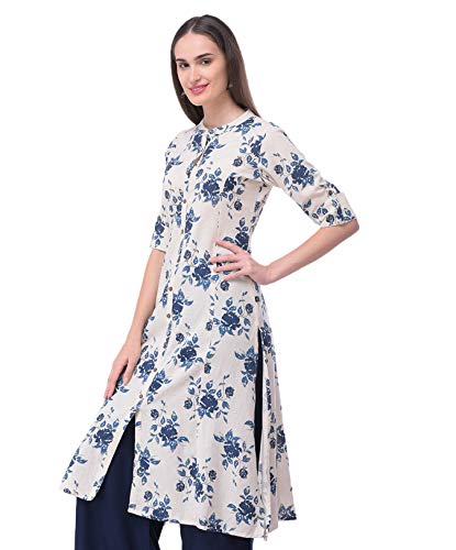 Pistaa's Women's Cotton A-Line Kurta (L_Navy Blue_Large)