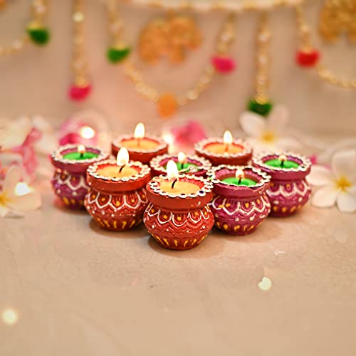 Collectible India Handmade Matki Candles Diwali Gift Set - Diwali Candles Set - Decoration Items for Home Decor - Wax Clay Candles for Diwali Christmas Xmas Decorations Items for Home (Set of 8)