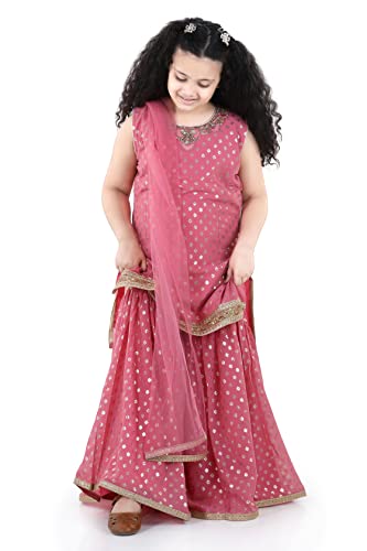 Adiva Kids Foil Print Sleeveless Kurta Sharara Set for Girls (G-1031-RANI-34)